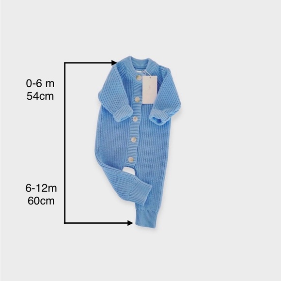 Cotton knit baby romper. Blue. 6-12 months - Picture 6 of 6
